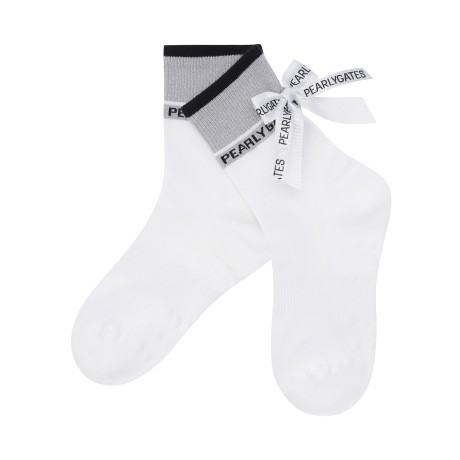 여성 배색 백 리본 논슬립 중목 양말