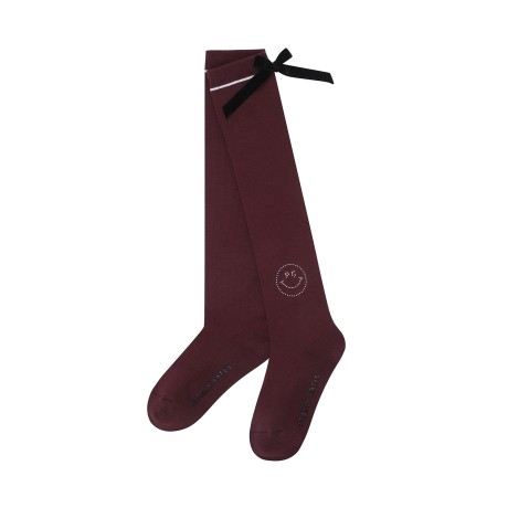 여성 스마일 벨벳 리본 골지 니삭스