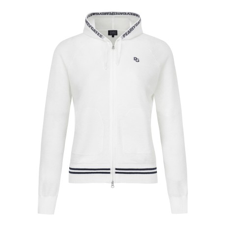 여성 배색 로고 후드 집업 니트 가디건