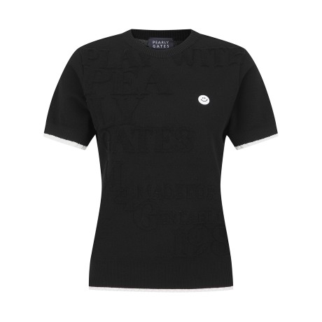 여성 배색 레이스 엠보 레터링 반팔 니트