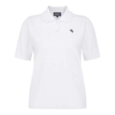 여성 펀칭 스트라이프 반팔 니트