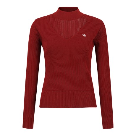 여성 백 배색 테이프 레이어드 긴팔 니트