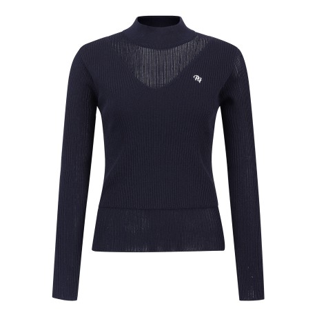 여성 백 배색 테이프 레이어드 긴팔 니트