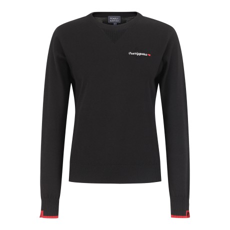 여성 배색 하트 자카드 긴팔 니트