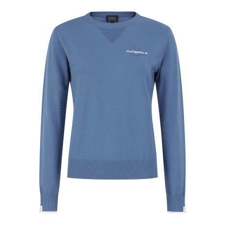 여성 배색 하트 자카드 긴팔 니트