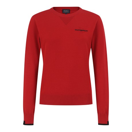 여성 배색 하트 자카드 긴팔 니트