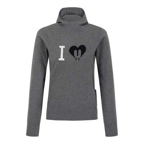 여성 자카드 심볼 후드 긴팔 니트