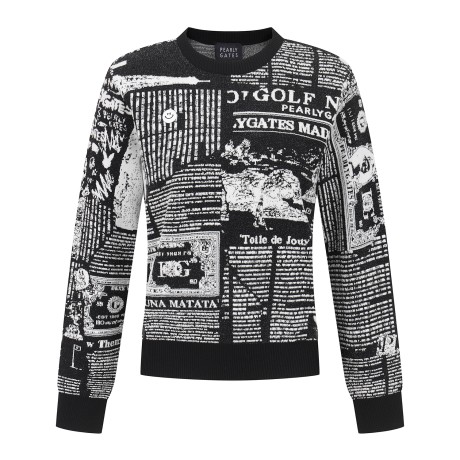 여성 스마일 뉴스페이퍼 자카드 긴팔 니트