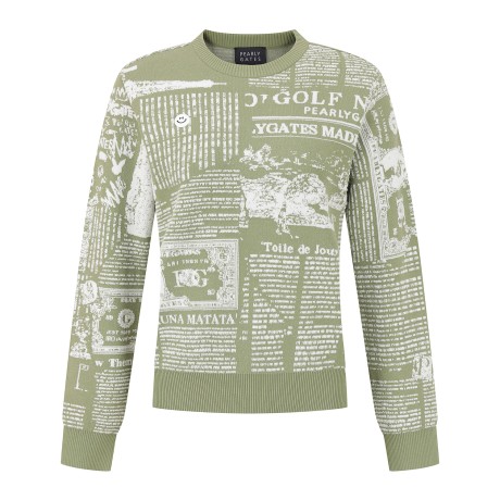 여성 스마일 뉴스페이퍼 자카드 긴팔 니트