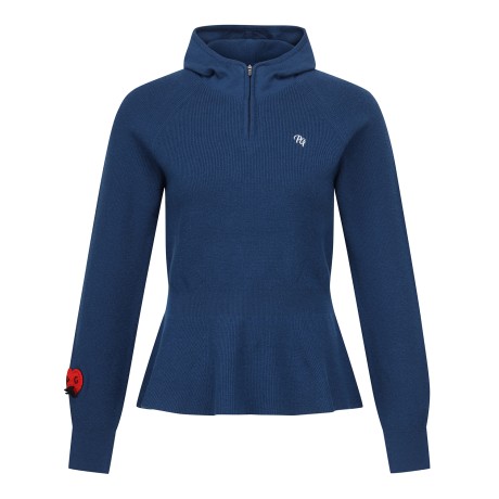 여성 하프 집업 후드 페플럼 니트