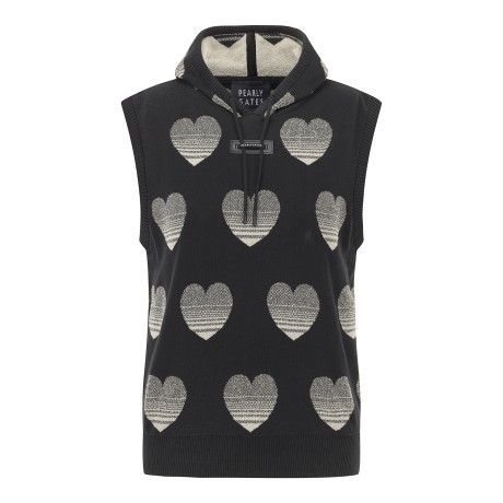 여성 하트 자카드 후드 니트 베스트
