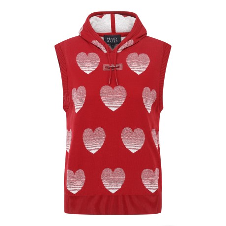 여성 하트 자카드 후드 니트 베스트