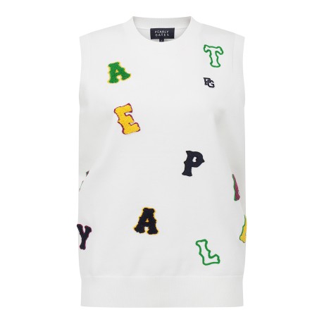 여성 부클 알파벳 슬리브리스 니트