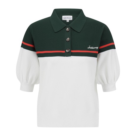 여성 잭바니 투톤 배색 와플 조직 니트