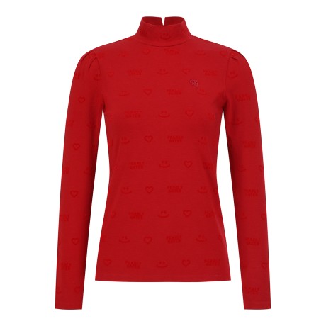 여성 엠보 패턴 백 리본 긴팔 티셔츠