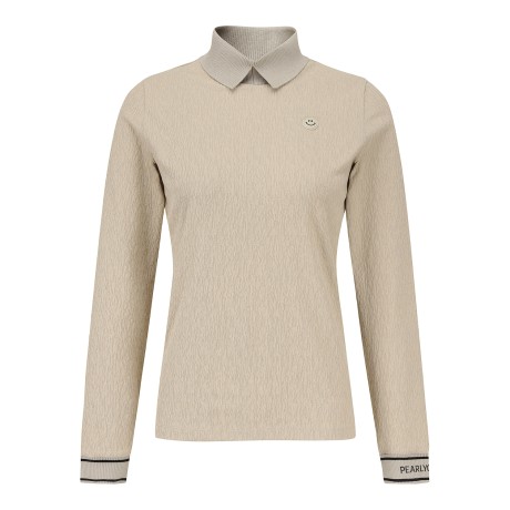 여성 스마일 패치 링클 엠보 칼라 티셔츠