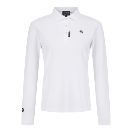 여성 스마일 솔리드 카라 긴팔 티셔츠