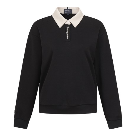 여성 배색 칼라 로고 플래킷 스웻셔츠