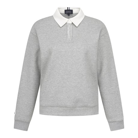 여성 배색 칼라 로고 플래킷 스웻셔츠