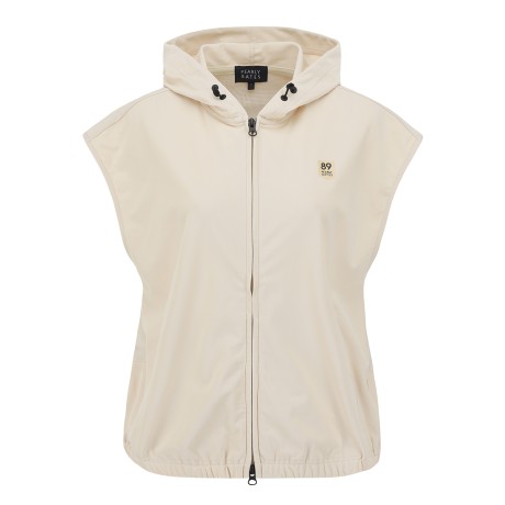 여성 프린팅 백 메쉬 후드 집업 베스트