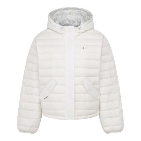 여성 스마일 체크 리버서블 구스 점퍼