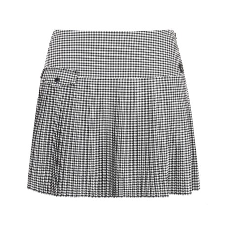 여성 스마일 패치 체크 플리츠 큐롯스커트
