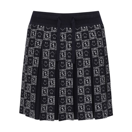 여성 로고 블록 체크 니트 큐롯 스커트