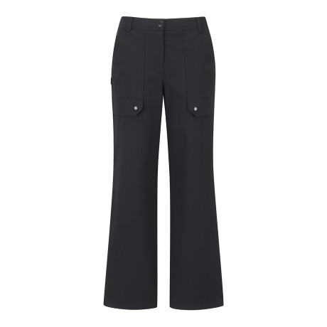 여성 트윌 조직 버튼 플랩 팬츠