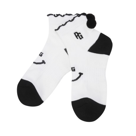 여성 스마일 폼폼 프릴 단목 양말