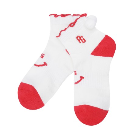 여성 스마일 폼폼 프릴 단목 양말