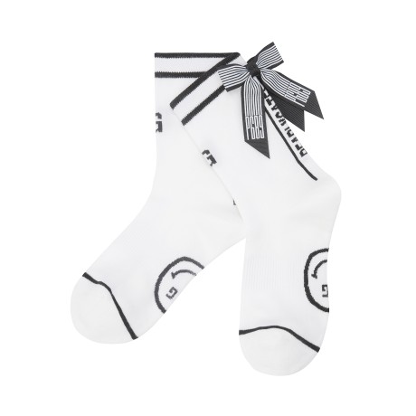 여성 스마일 백 리본 중목 양말