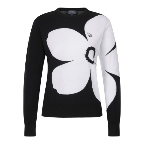 여성 빅 플라워 인타르시아 긴팔니트