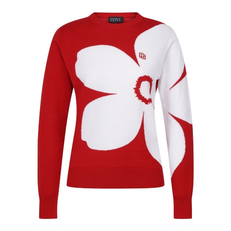 여성 빅 플라워 인타르시아 긴팔니트