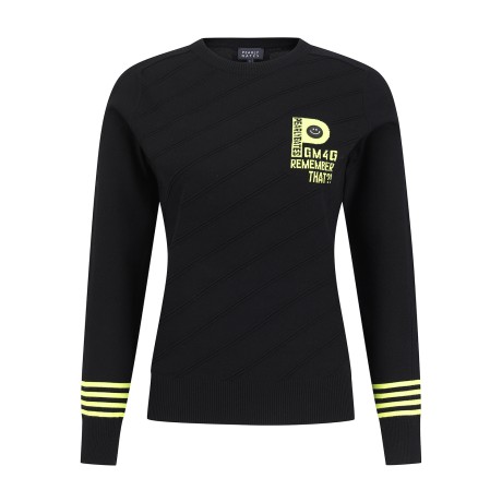 여성 스마일 패치 조직 믹스 긴팔 니트