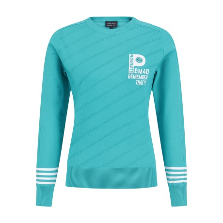 여성 스마일 패치 조직 믹스 긴팔 니트