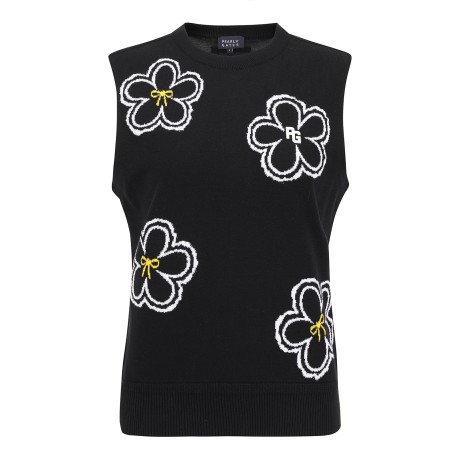 여성 리본 플라워 자카드 니트 베스트