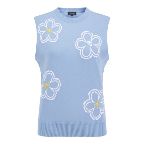 여성 리본 플라워 자카드 니트 베스트