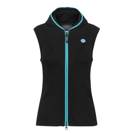 여성 배색 자카드 후드 집업 베스트