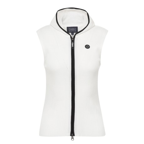 여성 배색 자카드 후드 집업 베스트