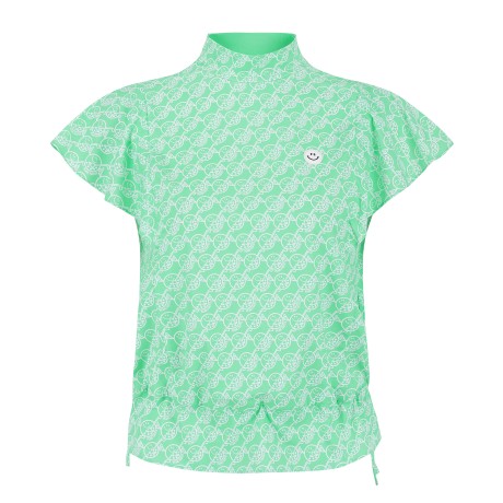 여성 스마일 골퍼 프릴 슬리브 반팔 티셔츠