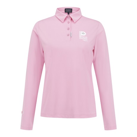 여성 스마일 백 프린팅 피케 긴팔 티셔츠