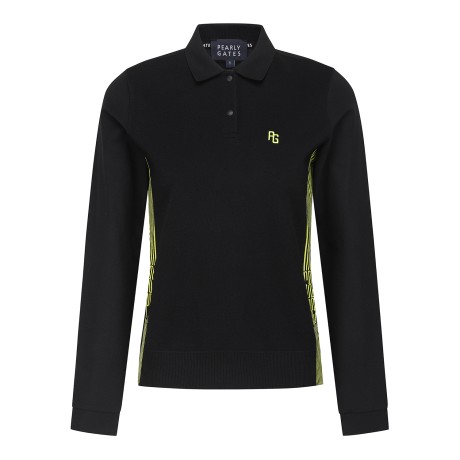 여성 사이드 니트 로고 믹스 긴팔티셔츠