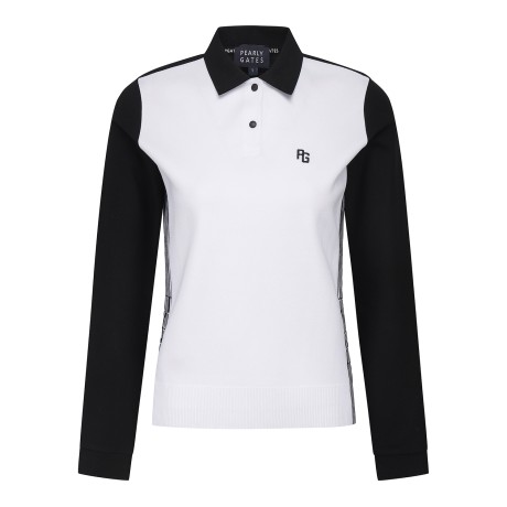 여성 사이드 니트 로고 믹스 긴팔티셔츠