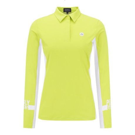 여성 스마일 러버 배색 카라 긴팔 티셔츠