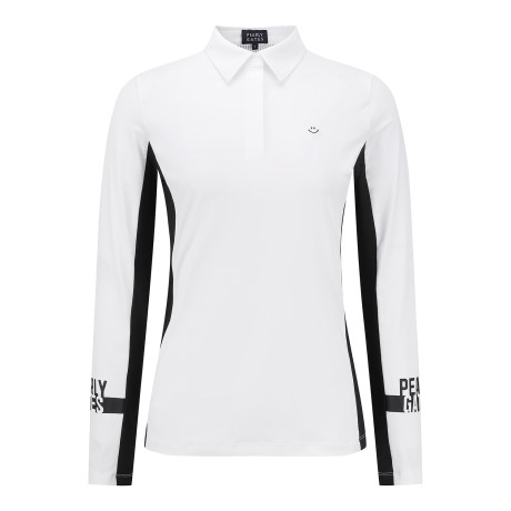 여성 스마일 러버 배색 카라 긴팔 티셔츠