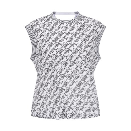 여성 스마일 패턴 에어홀 슬리브리스 티셔츠