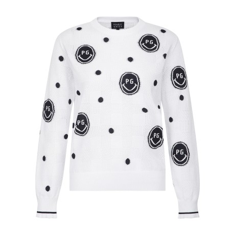 여성 스마일 체크 짜임 긴팔 니트