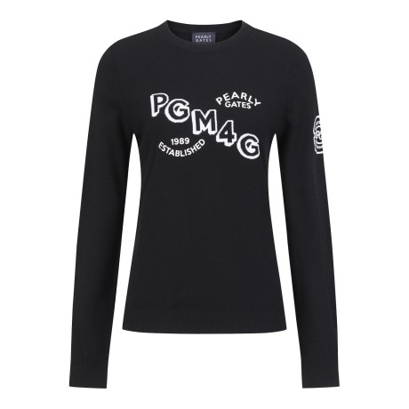 [ONLY BUCKET] 여성 컬러 믹스 엠보 로고 자카드 스웨터