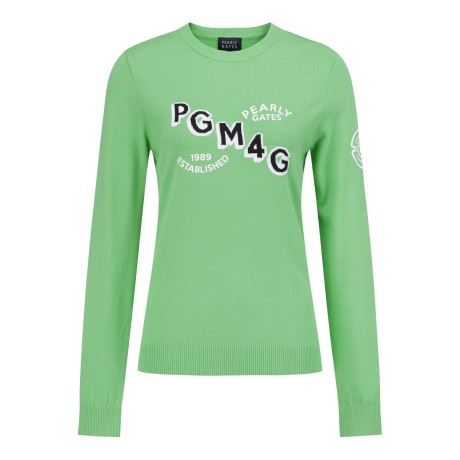 [ONLY BUCKET] 여성 컬러 믹스 엠보 로고 자카드 스웨터