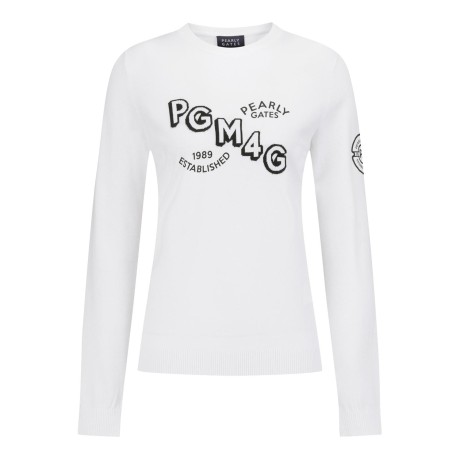 [ONLY BUCKET] 여성 컬러 믹스 엠보 로고 자카드 스웨터